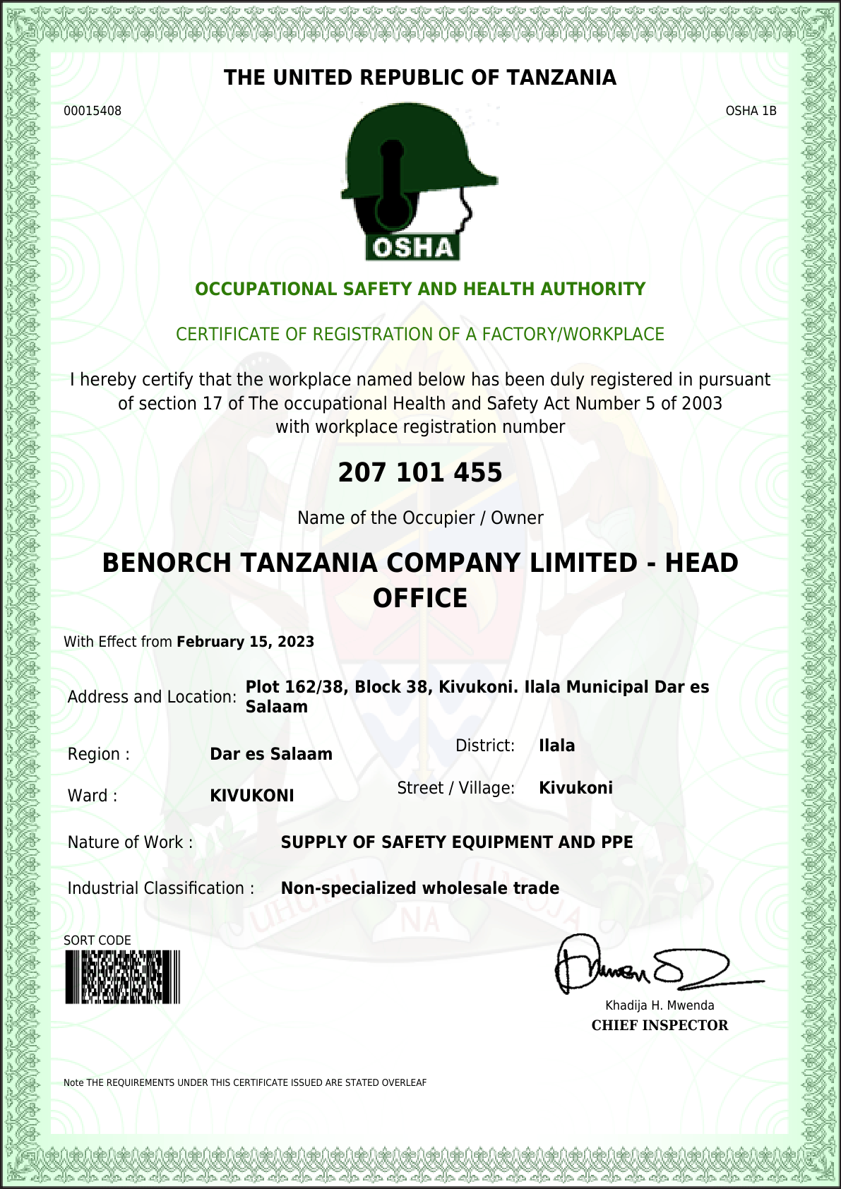 OSHA Certificate